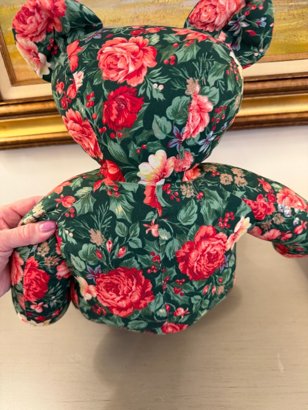 Vintage 80’s Fabric Bear Stuffed Teddy Plush Floral Chintz Grandmillennial - Picture 6 of 9